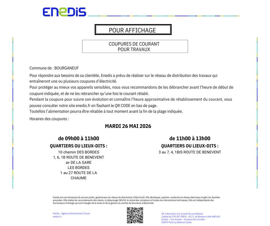 Coupures de courant les 26 et 27 mai